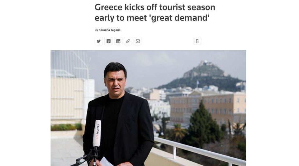 Β. Κικίλιας στο Reuters: Η Ελλάδα βρίσκεται στην pole position του Τουρισμού